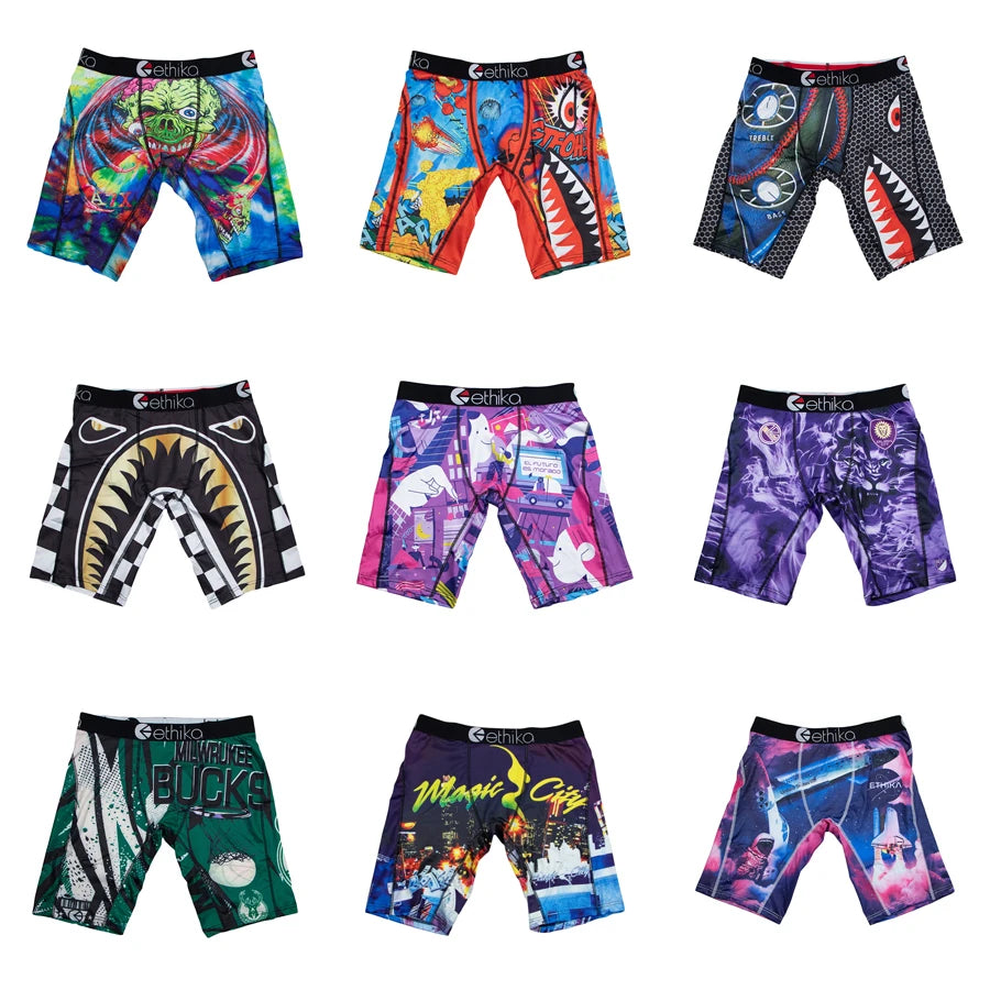 ETHIKA 1Pcs Men Underwear Boxers Breathable Mesh Crotch Man Underpants Plus Size L-3XL Mens Panties Printed Men's Boxers Briefs